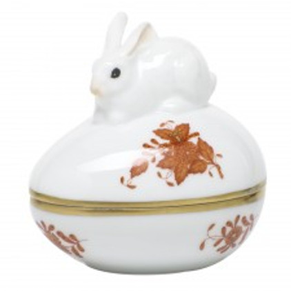 Herend Porcelain Fishnet Box Rust Bunny Bonbon 3L X 2.25W X 3H