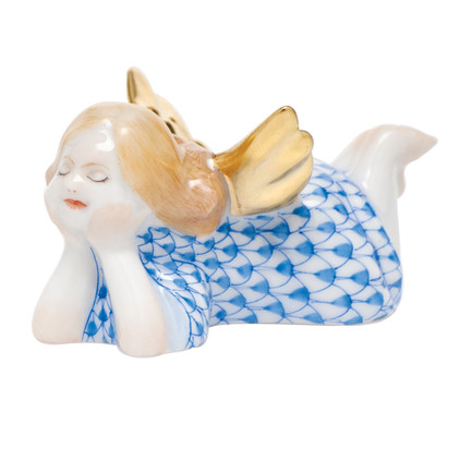 Herend Shaded Blue Fishnet Figurine - Tranquility - Lying Angel 2.25