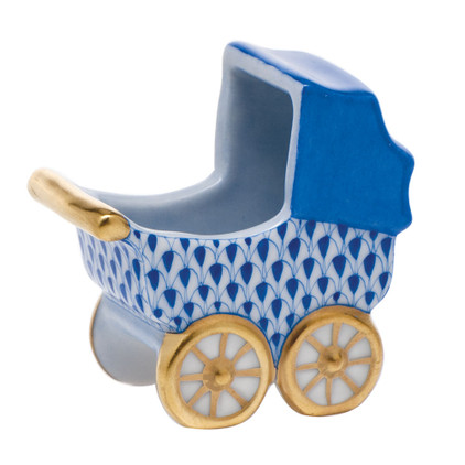 Herend Shaded Sapphire Blue Fishnet Figurine - Baby Carriage 2.25 inch L X 2.25 inch H