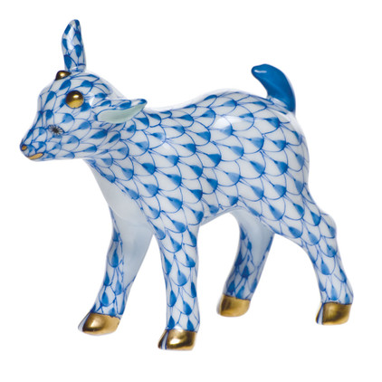 Herend Shaded Blue Fishnet Figurine - Baby Goat 3 inch L X 2.75 inch H
