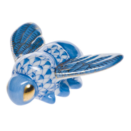 Herend Shaded Blue Fishnet Figurine - Bumble Bee 1.5 inch L X 0.5 inch H