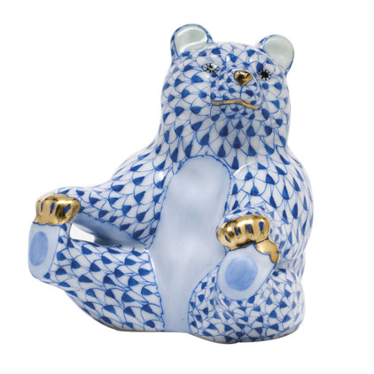 Herend Shaded Sapphire Blue Fishnet Figurine - Playing Footsie 3 inch L X 2.75 inch H