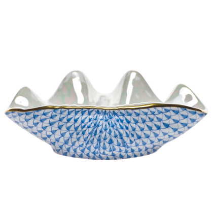 Herend Shaded Blue Fishnet Figurine - Clam Shell 3 inch L X 4.25 inch W