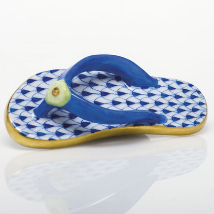Herend Shaded Sapphire Blue Fishnet Figurine - Flip Flop 2.75 inch L X 0.5 inch H