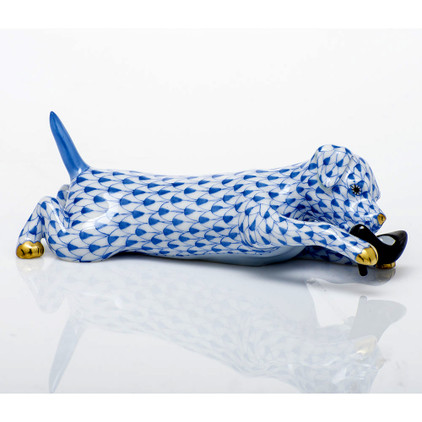 Herend Shaded Sapphire Blue Fishnet Figurine - Little Rascal 4 inch L X 1.25 inch H