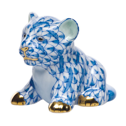 Herend Shaded Blue Fishnet Figurine - Little Tiger Cub 2 inch L X 1.75 inch H