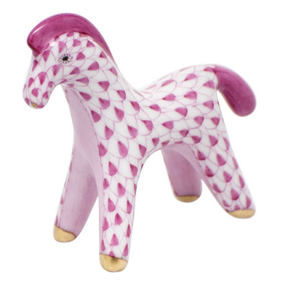 Herend Shaded Raspberry Fishnet Figurine - Horsey 2.25 inch L X 2.25 inch H