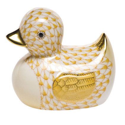 Herend Shaded Butterscotch Fishnet Figurine - Rubber Ducky 2.75 inch L X 2.5 inch H