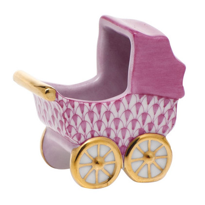 Herend Shaded Raspberry Fishnet Figurine - Baby Carriage 2.25 inch L X 2.25 inch H