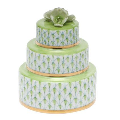 Herend Shaded Lime Fishnet Figurine - Wedding Cake 3 inch H X 2.25 inch D