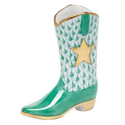 Herend Shaded Green Fishnet Figurine - Cowboy Boot 2.25 inch L X 2.5 inch H