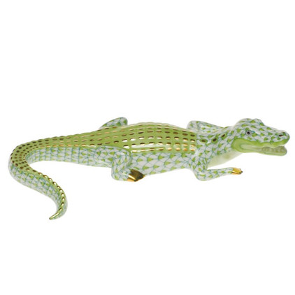 Herend Shaded Lime Fishnet Figurine - Small Alligator 5.75 inch L X 1.25 inch