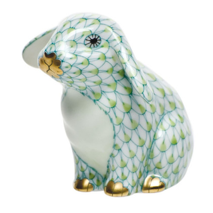 Herend Shaded Lime Fishnet Figurine - Sitting Lop Ear Bunny 2 inch L X 2 inch