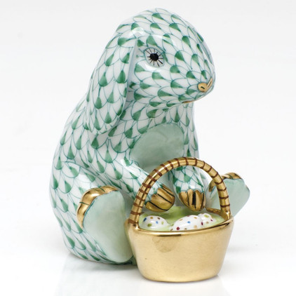 Herend Shaded Green Fishnet Figurine - Eggstravagant Rabbit 2.25 inch L X