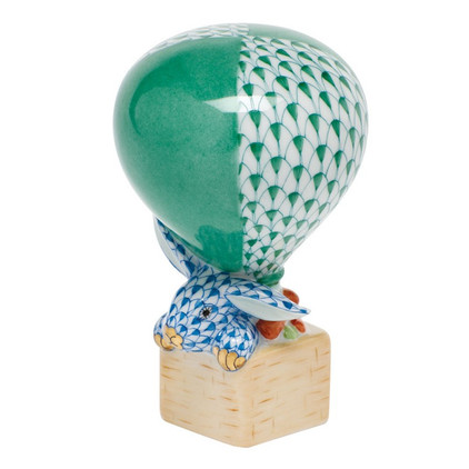 Herend Shaded Green Fishnet Figurine - Hot Air Balloon Bunny 3.5 inch H X