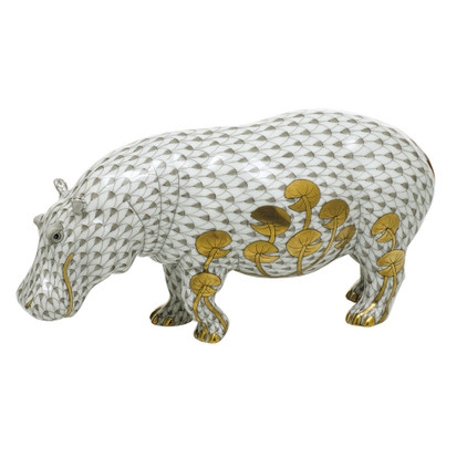 Herend Porcelain Hippopotamus 8.75L X 4H