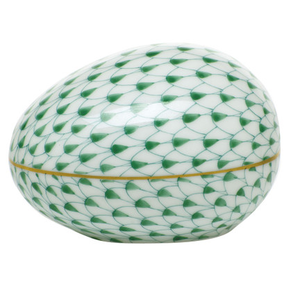 Herend Porcelain Fishnet Green Large Egg 3L X 2.25W X 2H