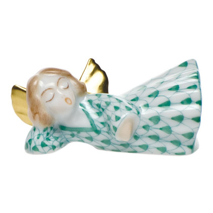 Herend Shaded Green Fishnet Figurine - Sleeping Angel 1.75 inch L X 0.75 inch H