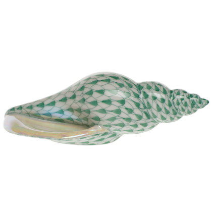 Herend Green Fishnet Figurine - Tulip Shell 5 inch L