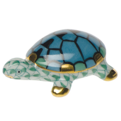 Herend Shaded Green Fishnet Figurine - Tiny Turtle 1.5 inch L X 0.5 inch H