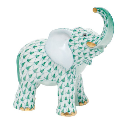Herend Shaded Green Fishnet Figurine - Young Elephant 3.5 inch L X 3.75 inch H