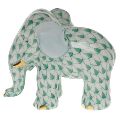 Herend Green Fishnet Figurine - Miniature Elephant 1.75 inch H