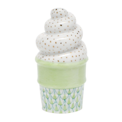 Herend Shaded Lime Fishnet Figurine - Ice Cream Cone 1.5 inch L X 2.5 inch H