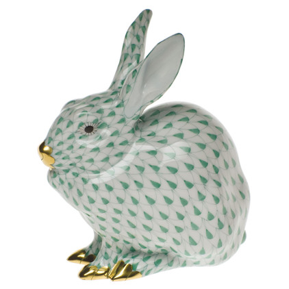 Herend Green Fishnet Figurine - Bunny Sitting 5.25 inch H