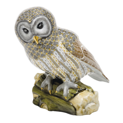 Herend Porcelain Gray Barred Owl 6.5L X 6H