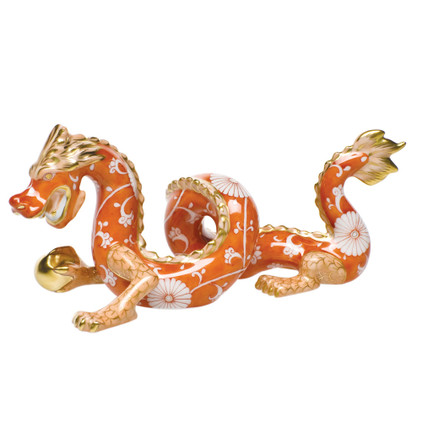 Herend Shaded Rust Fishnet Figurine - Small Dragon 5 inch L X 2 inch H