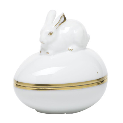 Herend Porcelain Golden Edge Egg Bonbon with Bunny 3L X 3H