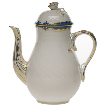 Herend Princess Victoria Blue Coffee Pot With Rose (36 Oz) 8.5 inch