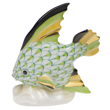 Herend Lime Fishnet Figurine - Fish Table Ornament 2.5 inch H