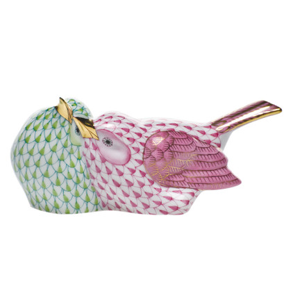 Herend Lime Fishnet Figurine - Love Birds 2 inch H