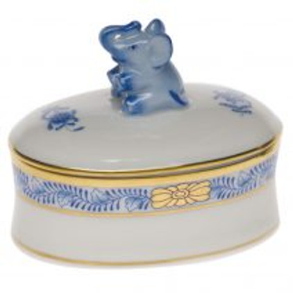 Herend Oval Box - Elephant 2.75 inch L X 2