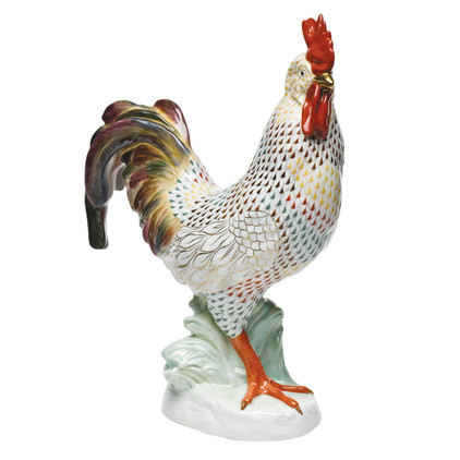 Herend Fishnet Figurine - Rainbow Colors Rooster 16 inch H