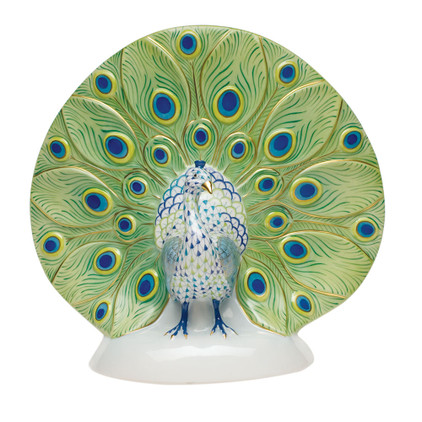 Herend Fishnet Figurine - Rainbow Colors Large Peacock 9.75 inch W X 9.25 inch H