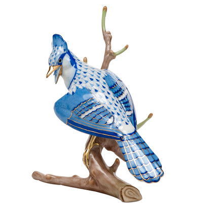 Herend Multicolored Blue Fishnet Figurine - Jay 6 inch H
