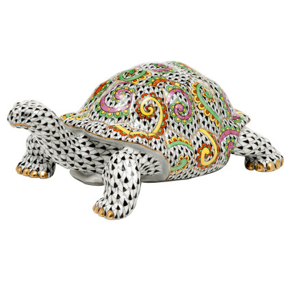 Herend Multicolored Fishnet Figurine - Kaleidoscope Tortoise 8.75 inch L X
