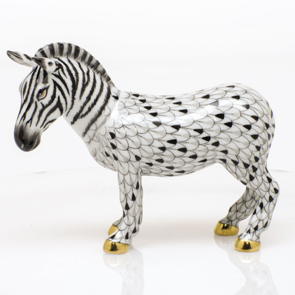 Herend Multicolored Fishnet Figurine - Zebra 4 inch H X 5 inch L