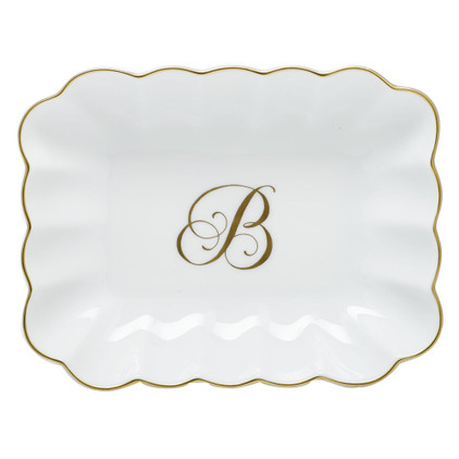 Herend Porcelain Oblong Dish with B Monogram 7.25L X 5.5W