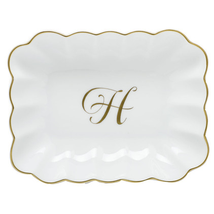 Herend Porcelain Oblong Dish with H Monogram 7.25L X 5.5W