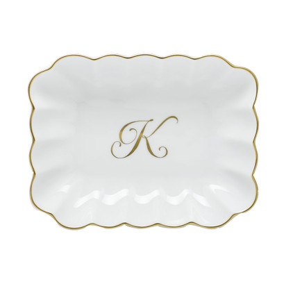 Herend Porcelain Oblong Dish with K Monogram 7.25L X 5.5W