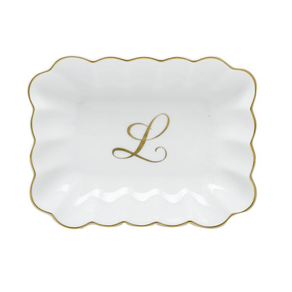 Herend Porcelain Oblong Dish with L Monogram 7.25L X 5.5W