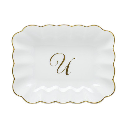 Herend Porcelain Oblong Dish with U Monogram 7.25L X 5.5W