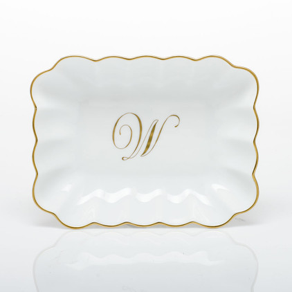 Herend Porcelain Oblong Dish with W Monogram 7.25L X 5.5W