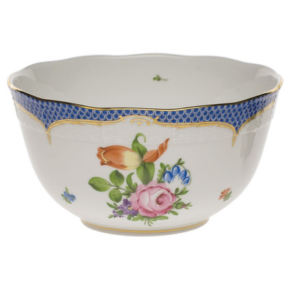 Herend Printemps With Blue Border Round Bowl (3.5 Pt) 7.5 inch D