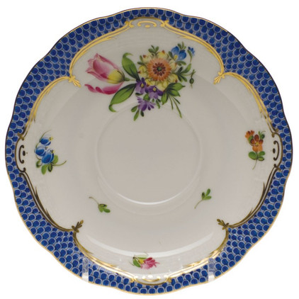 Herend Printemps With Blue Border Tea Saucer - Motif 03 6 inch D