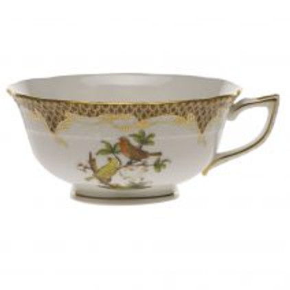 Herend Rothschild Bird Chocolate Brown Border Tea Cup - Motif 06 (8 Oz)