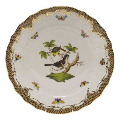 Herend Rothschild Bird Chocolate Brown Border Dinner Plate - Motif 01 10.5 inch D